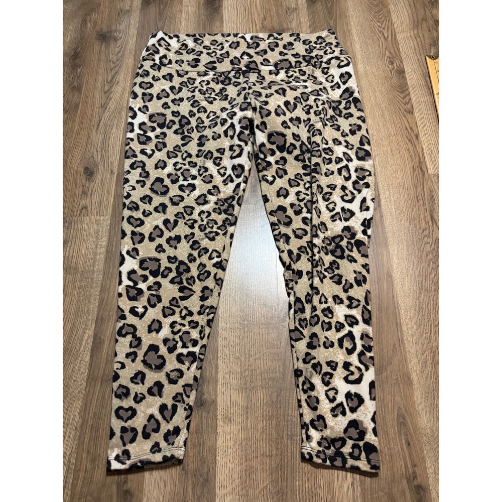 Feathers Pants Womens Size 1X Tan Leopard Print Stretch Ankle Length Leggings